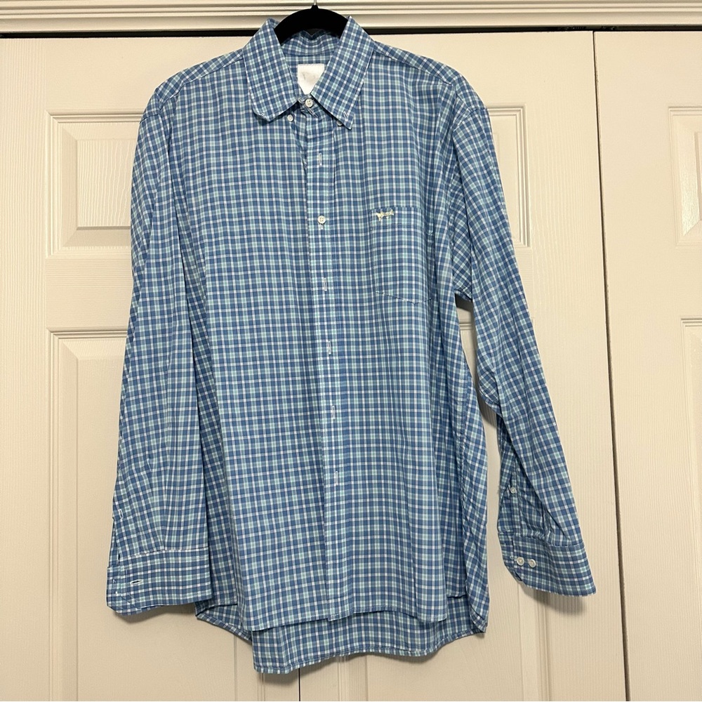 Coastal Cotton Button Down Shirt in Blue Plaid‎ Size Large GUC